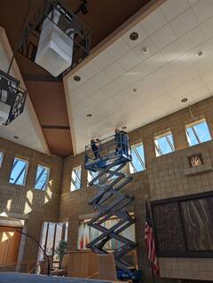 Installation of new energy-efficient LED lights in the sanctuary